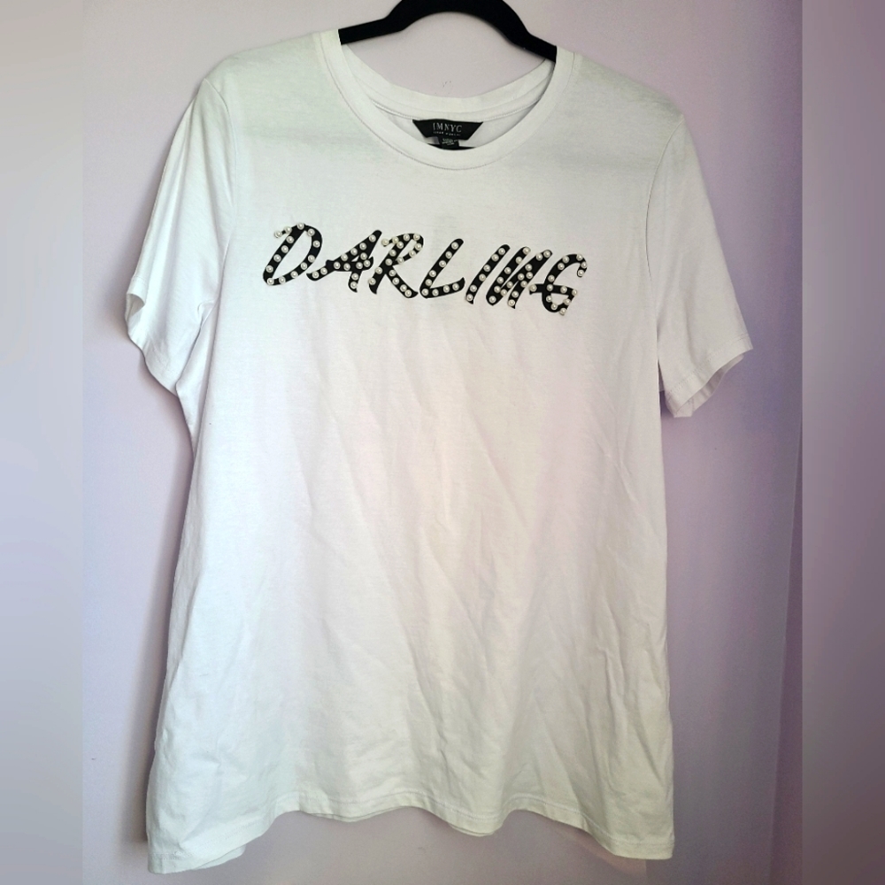 "Darling" pearl t-shirt, white with black lettering. Women's XL, new with tags